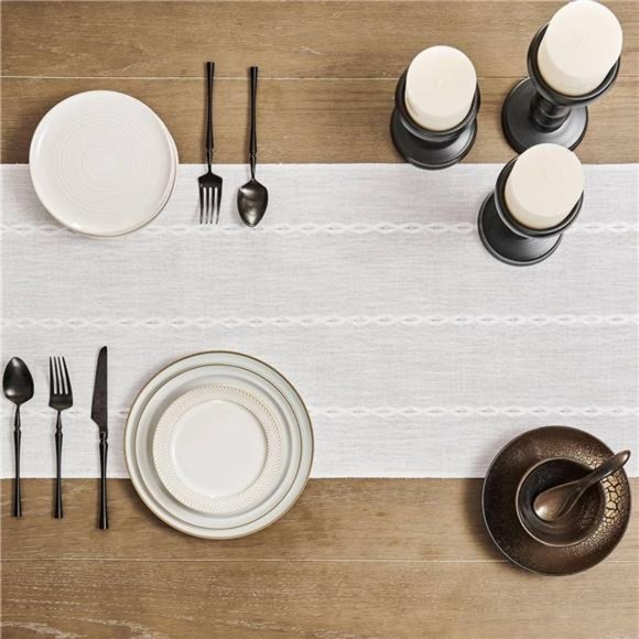 Farmhouse Table Runner,Rustic Table Runners 36Inches Long,Linen Boho TableRunner - Picture 4 of 8